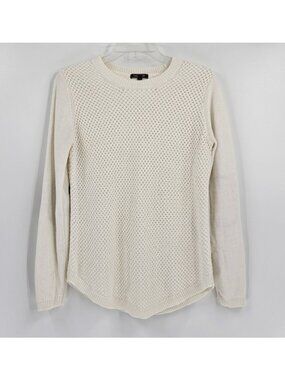 Lety & Me Ivory Open Knit Sweater Size Small Faux Suede Elbow Patches